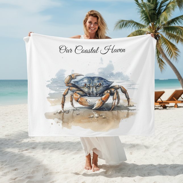 Watercolor Beach Crab, custom Fleece Blanket (Creator Uploaded)