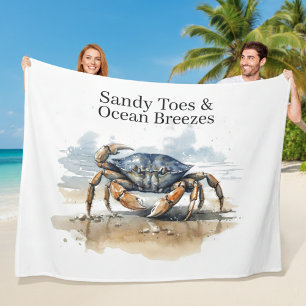 Watercolor Beach Crab, custom Fleece Blanket