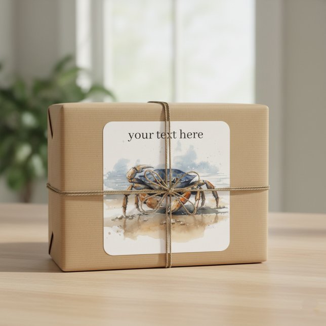 Watercolor Beach Crab, custom Square Sticker (Creator Uploaded)
