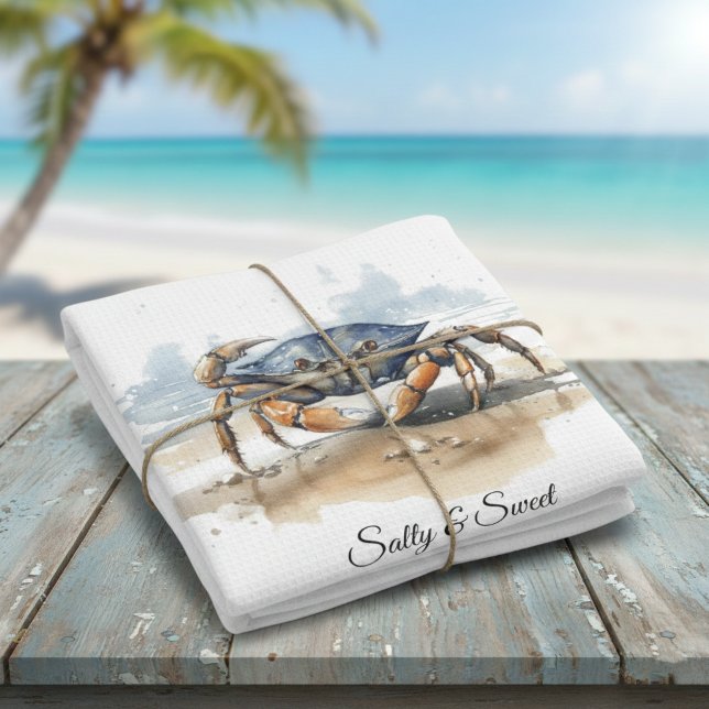 Watercolor Beach Crab, custom Tea Towel (Creator Uploaded)