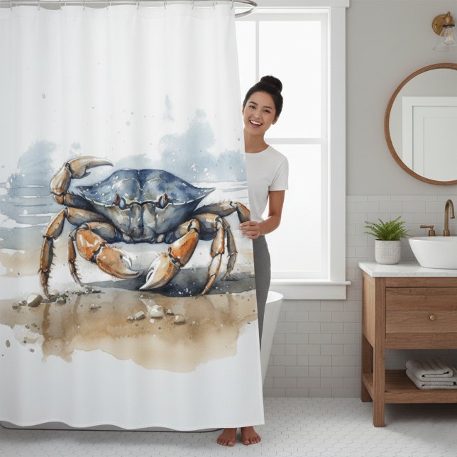Watercolor Beach Crab Shower Curtain (Creator Uploaded)