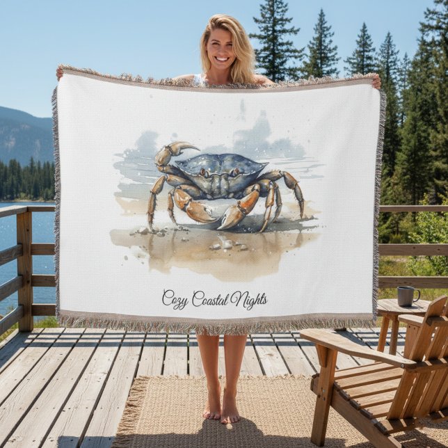 Watercolor Beach Crab Throw Blanket (Creator Uploaded)