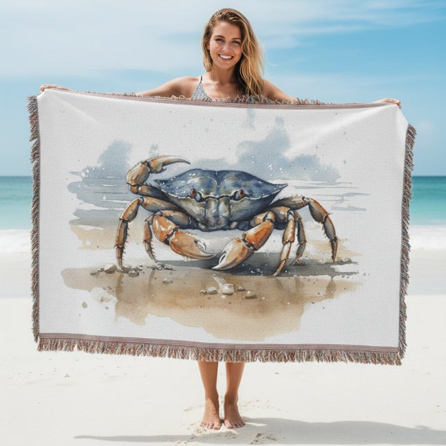 Watercolor Beach Crab Throw Blanket (Creator Uploaded)