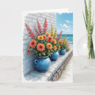 Watercolor Beach Dahlias Note Card