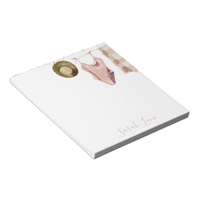 Watercolor Beach House Clothesline Personalised Notepad (Angled)