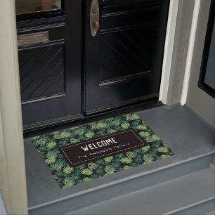 Watercolor Beach House Tropical Palm Leaves Doormat