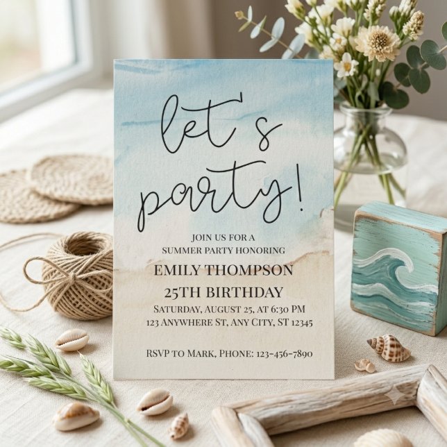 Watercolor Beach Let's Party Summer  Invitation (Creator Uploaded)