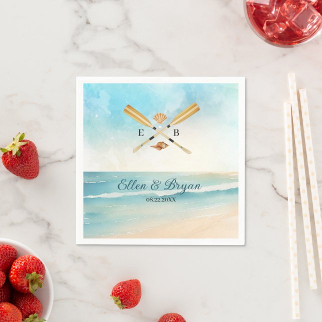 Watercolor Beach Oars Wedding Napkin (Insitu)