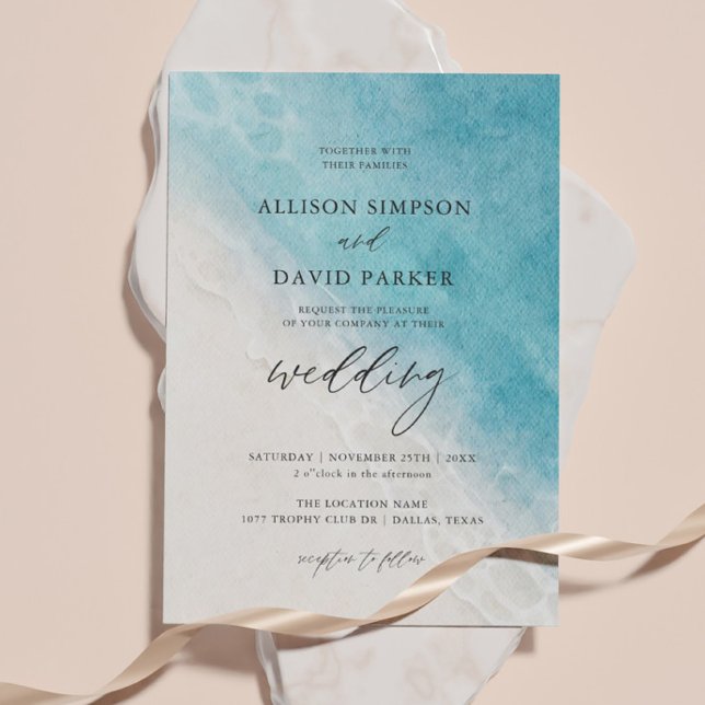Watercolor Beach Ocean Costal Wedding Invitation (Creator Uploaded)