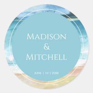 Watercolor Beach Ocean Destination Wedding Classic Round Sticker