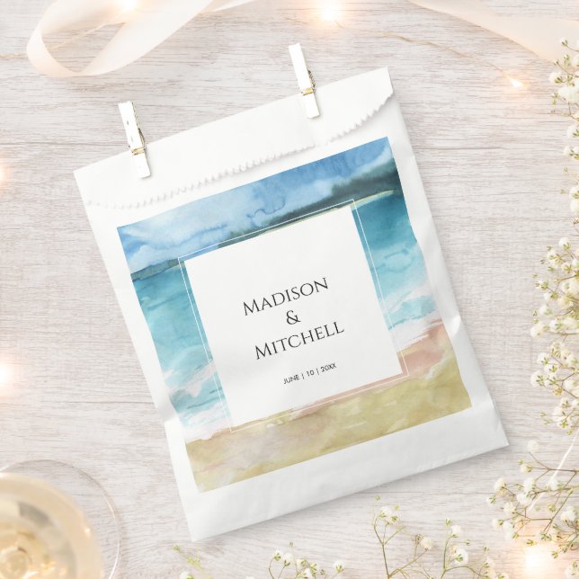 Watercolor Beach Ocean Destination Wedding Favour Bag (Clipped)