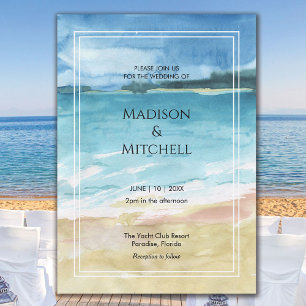 Watercolor Beach Ocean Destination Wedding Invitation