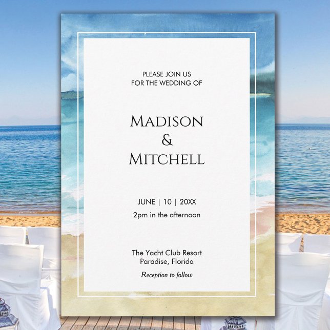 Watercolor Beach Ocean Destination Wedding Invitation (Creator Uploaded)