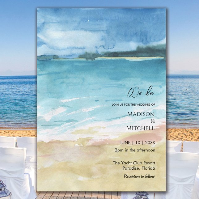 Watercolor Beach Ocean Destination Wedding Invitation (Creator Uploaded)