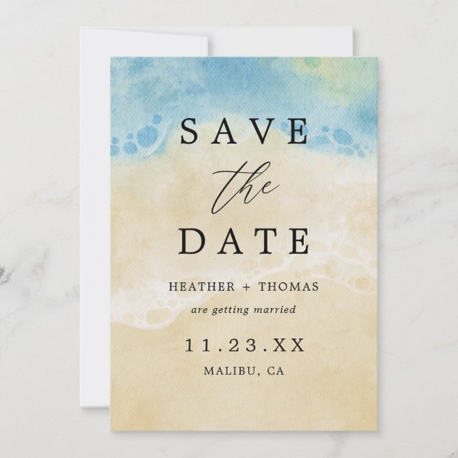 Watercolor Beach Ocean Destination Wedding Save The Date (Front)