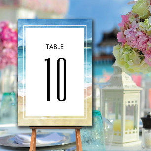 Watercolor Beach Ocean Destination Wedding Table Number