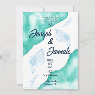 Watercolor Beach Ocean Sand Blue Invitation