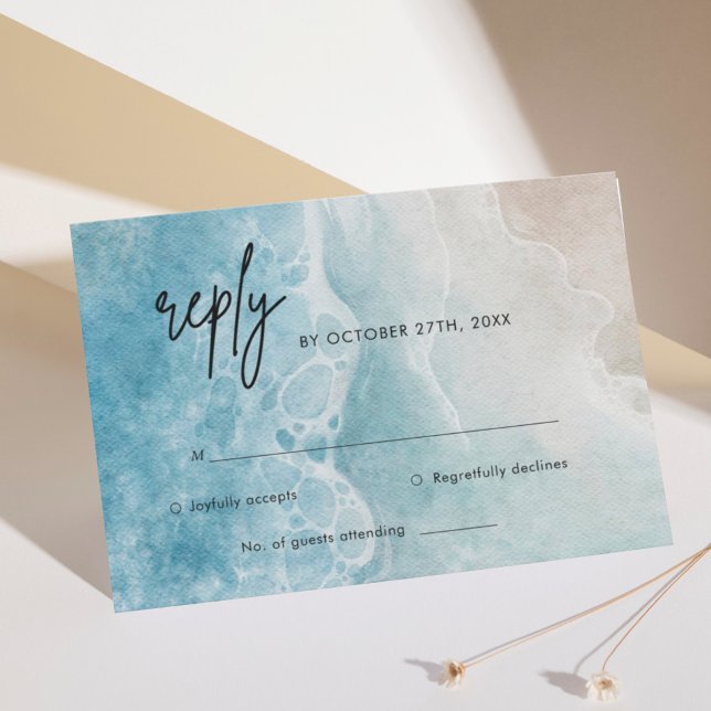 Watercolor Beach Ocean Wedding RSVP Card (Creator Uploaded)