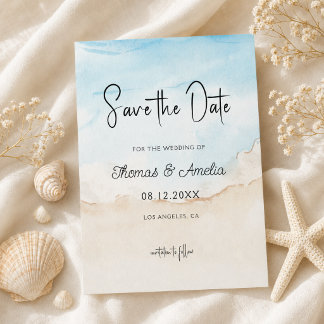 Watercolor Beach On The Beach Summer Wedding Save The Date