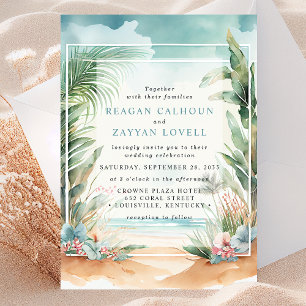 Watercolor Beach Palm Arch Wedding Invitation