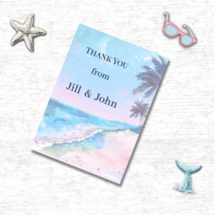 Watercolor Beach Palm Tree Wedding Thank You Card