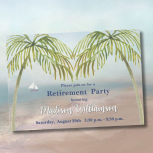 Watercolor Beach Palm Trees Retirement Party  Invitation