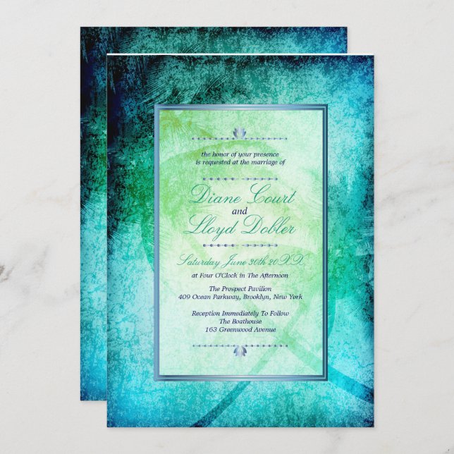 Watercolor Beach, Palm Trees Wedding Invitations (Front/Back)
