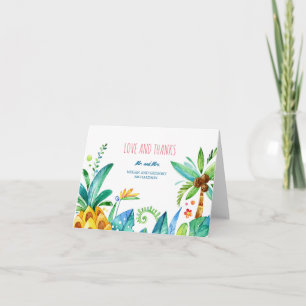 watercolor beach palms pineapple wedding thank you