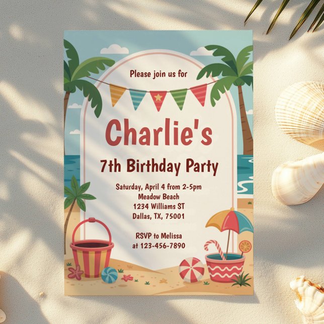 Watercolor Beach Party Kids Birthday Party Invitation (Creator Uploaded)