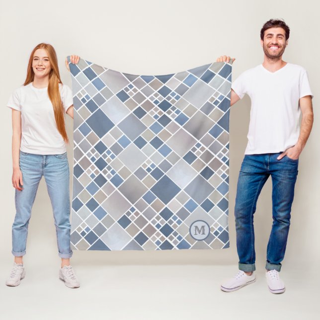 Watercolor Beach Pattern Monogram Fleece Blanket (In Situ)