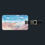 Watercolor Beach Personalised Name  Luggage Tag<br><div class="desc">Watercolor beach painting custom name luggage tag</div>