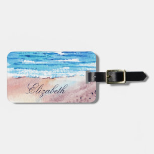 Watercolor Beach Personalised Name  Luggage Tag