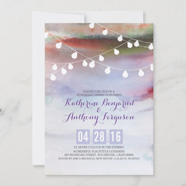 watercolor beach rehearsal dinner invitation (Front)