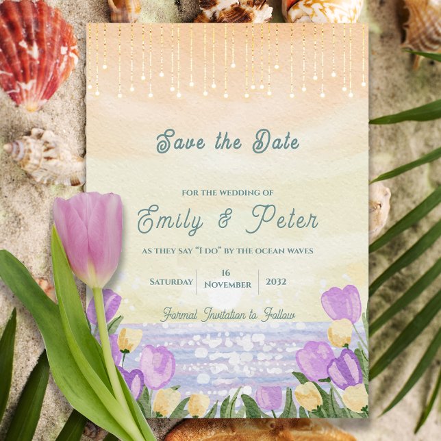 Watercolor Beach Romantic Ocean Waves Wedding Save The Date (Watercolor Beach Romantic Ocean Waves Wedding Save The Date)