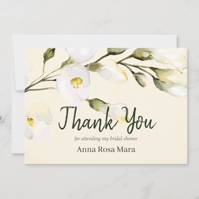 *~* Watercolor Beach Rose Bridal Shower Blush Thank You Card (Front)