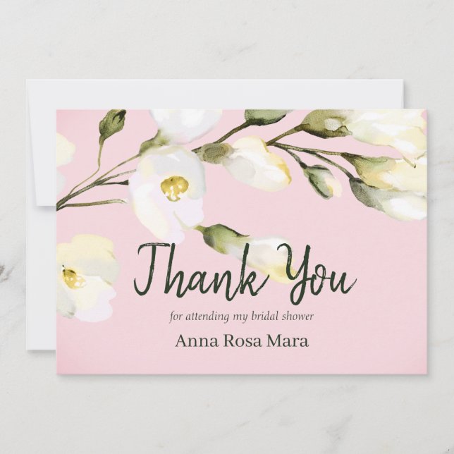 *~* Watercolor Beach Rose Buds Bridal Shower Thank You Card (Front)