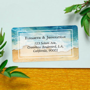 Watercolor Beach Sand and Sea Waves Return Address Label