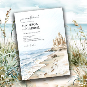 Watercolor Beach Sand Castle Wedding  Invitation