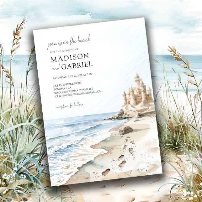 Watercolor Beach Sand Castle Wedding  Invitation (Creator Uploaded)