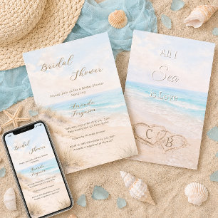 Watercolor beach sand dunes hearts Bridal Shower Invitation