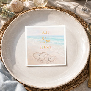 Watercolor beach sand dunes hearts Bridal Shower Napkin