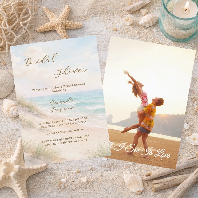 Watercolor beach sand dunes photo Bridal Shower Invitation (Creator Uploaded)