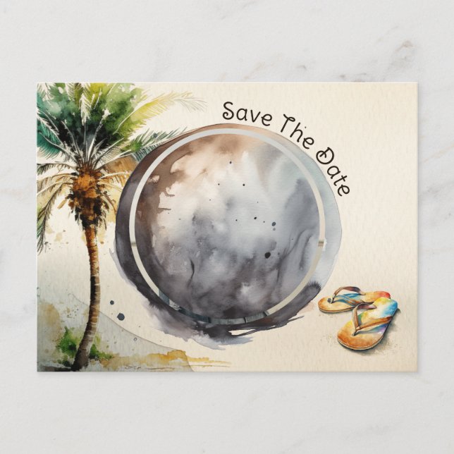 Watercolor Beach Save the Date Postcard (Front)