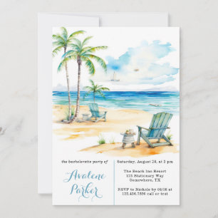 Watercolor Beach Scene Bachelorette Party Invitation