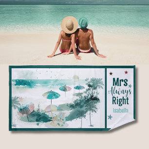 Watercolor Beach Scene Funny Honeymoon Towel