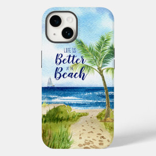 Watercolor Beach Scene Life is Better at the Beach Case-Mate iPhone 14 Case