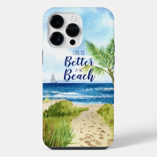 Watercolor Beach Scene Life is Better at the Beach iPhone 14 Pro Max Case