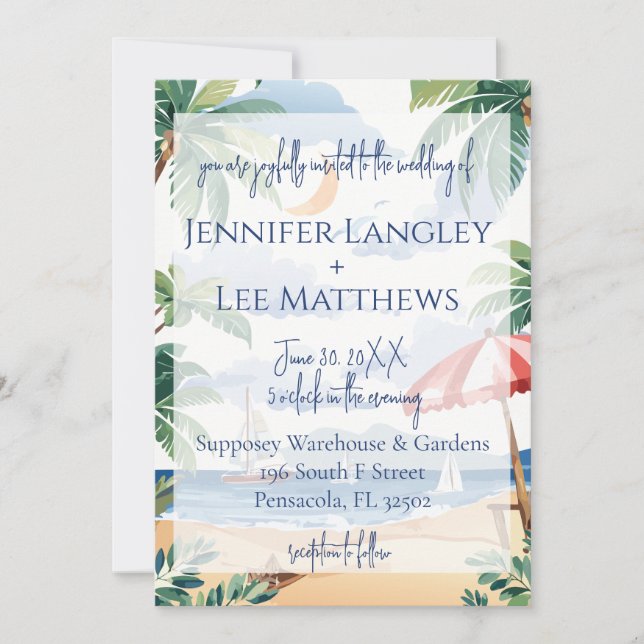 Watercolor Beach Scene Wedding Invitation (Front)