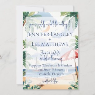 Watercolor Beach Scene Wedding Invitation