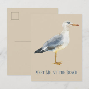 Watercolor Beach Seagull Personalised Postcard